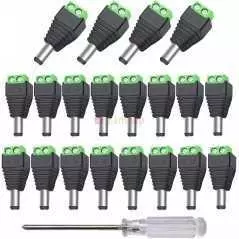 Paquets de 10 Alimentation 12V/24V DC Mâle 5.5x2.1mm DC Vis Borne Connecteur, pour CCTV Caméra LED Bande (Vert)