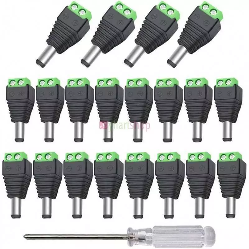 Paquets de 10 Alimentation 12V/24V DC Mâle 5.5x2.1mm DC Vis Borne Connecteur, pour CCTV Caméra LED Bande (Vert)