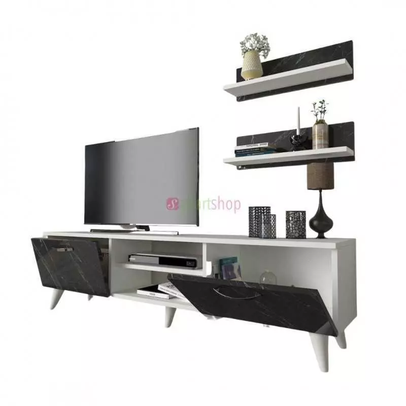 Ensemble meuble tv geacles blanc marbre 1.80 cm T807