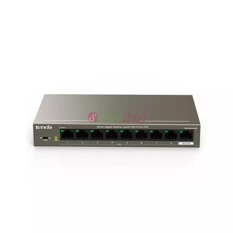 Switch TENDA TEG1109P-8-102W | 9 Ports Gigabit | 8 Ports PoE+ | Budget 102W | Non Géré