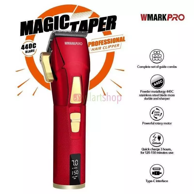 Tondeuse à cheveux électrique sans fil WMARK NG-2036, avec 2 vitesses de coupe, lame conique, avec écran LCD