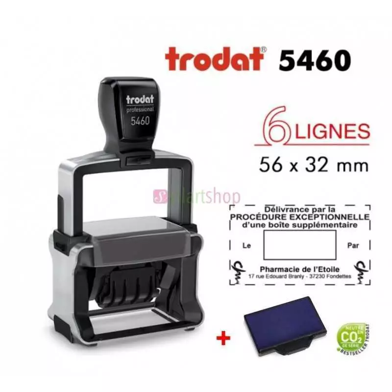 Tampon dateur Trodat 5460 metal 56x33mm - noir