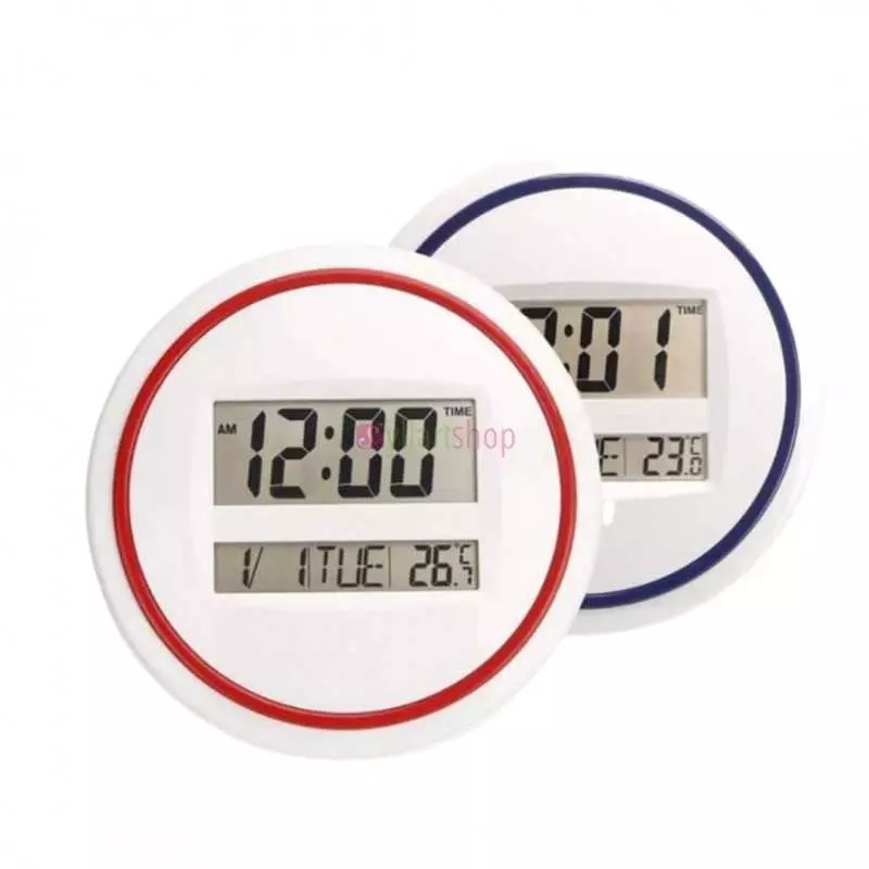 Horloge murale et de table, rond, grand écran LCD affichage de l'heure, de la date, Réveil électronique