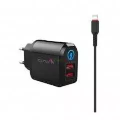 Chargeur Mural ICONIX 17W | Dual Port (Lightning Intégré + USB) | Recharge iPhone et Accessoire Simultanément