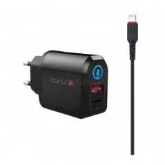 Chargeur Mural ICONIX 18W | Dual Port Ultra-Rapide (Lightning Intégré + USB) | Certifié pour iPhone/iPad