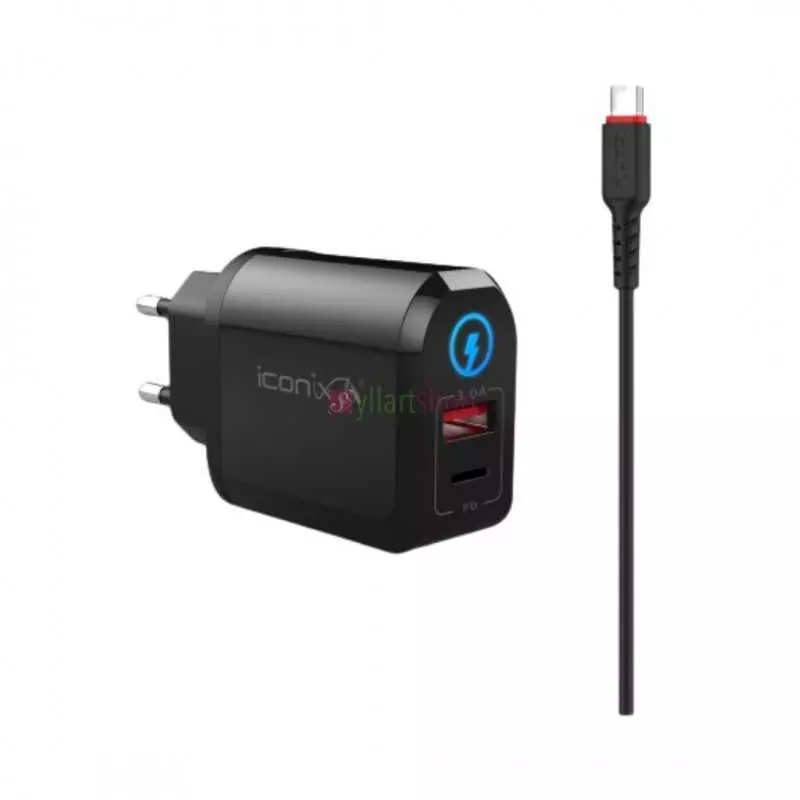 Chargeur Mural ICONIX 18W | Double Port USB | Ultra-Rapide pour Android (Câble Micro V8 Inclus)