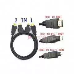Câble HDMI 3 en 1 vers Micro HDMI + Mini HDMI + HDMI Mâle-Mâle
