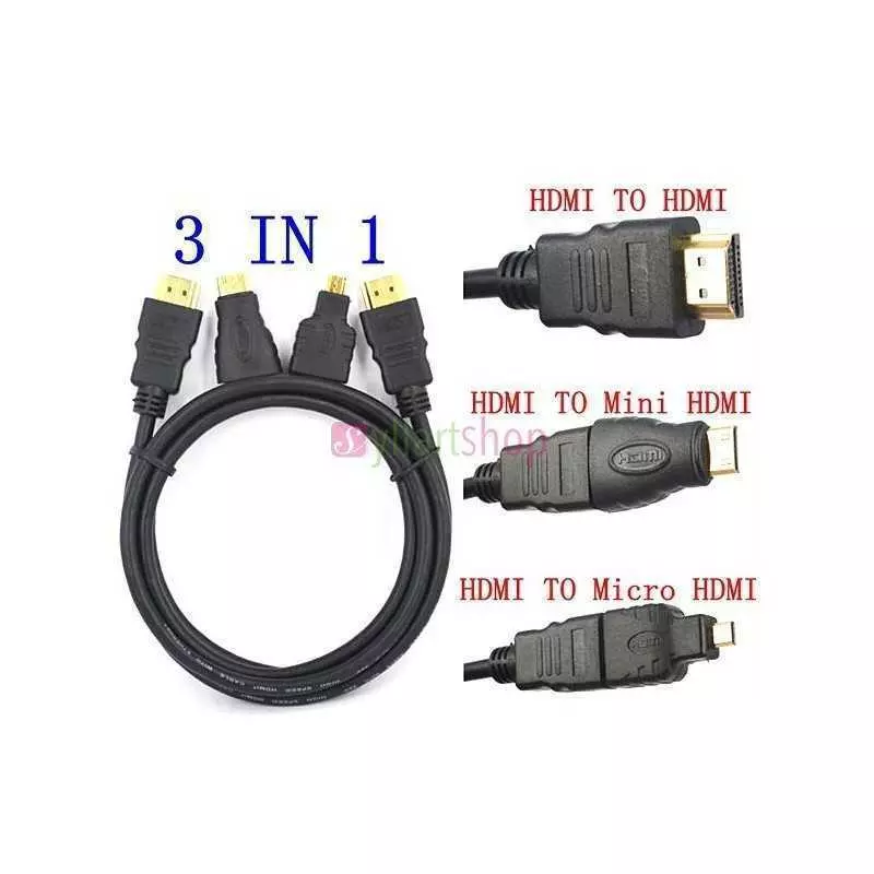 Câble HDMI 3 en 1 vers Micro HDMI + Mini HDMI + HDMI Mâle-Mâle