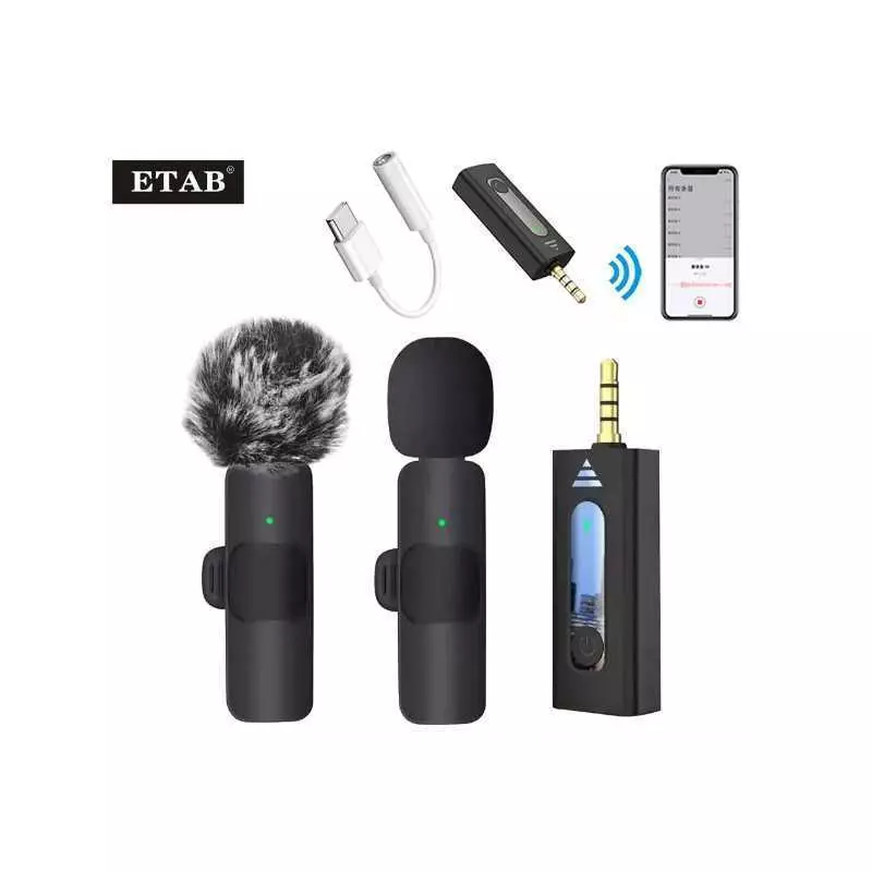 Microphone cravate Lavalier sans fil double K35-2 à condensateur omnidirectionnel pour appareil photo, haut-parleur, Smartphone,