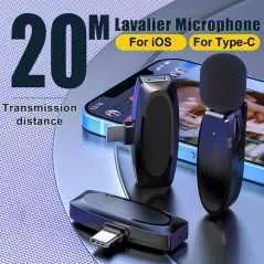 Mini microphone cravate lavalier sans fil AP004-L avec boîtier de chargement pour iPhone