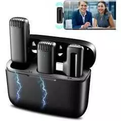 Microphone cravate sans fil J13-C / TYPE-C avec boîtier de chargement, lot de double micro synchronisation automatique.