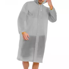 Manteau de pluie bouton imperméable clair transparent a capuche