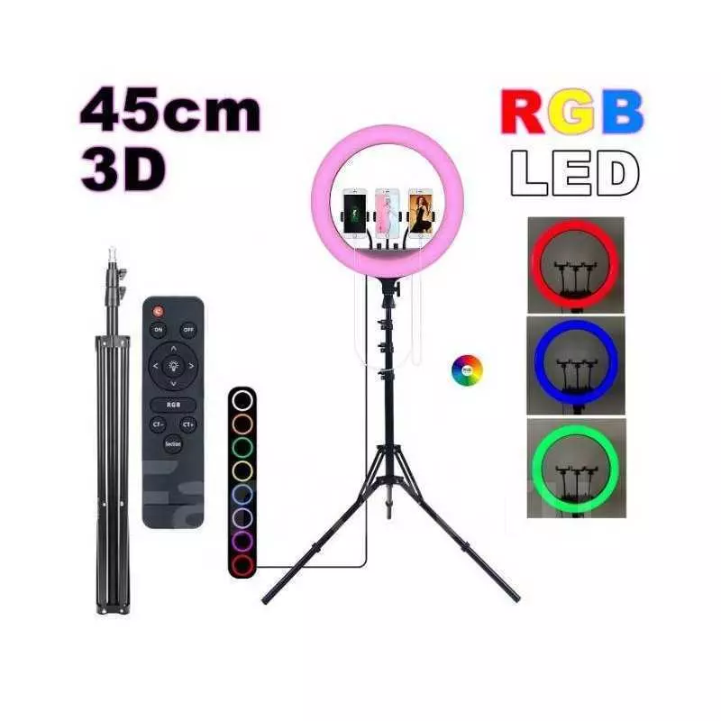 Ring light LED colorée 45 cm RGB MJ18 3D pour trépied selfie et vidéo