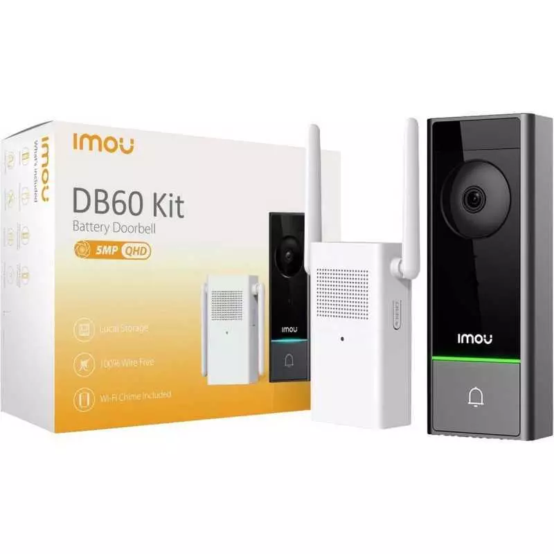 Sonnette vidéo sans fil, Wi-Fi, IMOU DB60 H.265 5MP QHD IP65 2K avec alimentation par batterie
