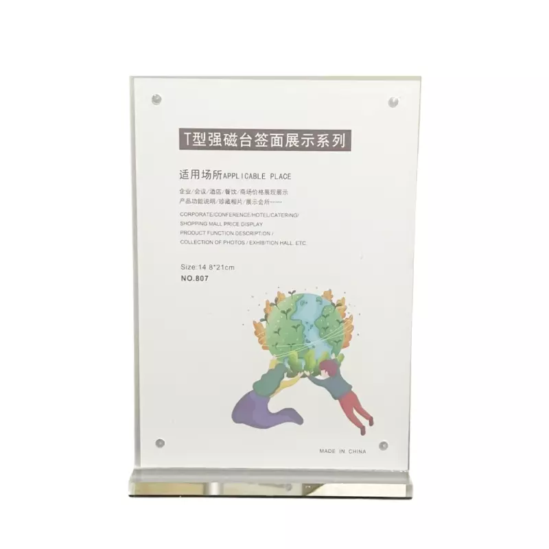Support d'affichage A5 d'étiquettes de table magnétique forte en forme de T