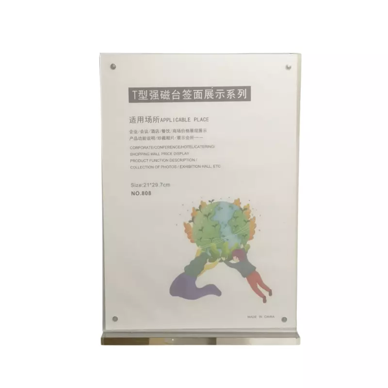 Support d'affichage A4 d'étiquettes de table magnétique forte en forme de T