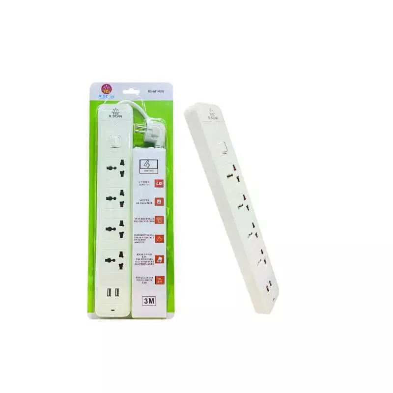 Rallonge RSTAR 4 sorties avec 2 ports de chargement USB RS-M142U