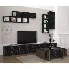 Ensemble Meuble TV T805 Effet Marbre Et Bois Noir