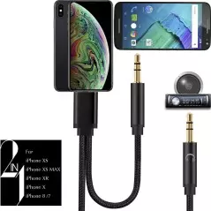 Câble audio auxiliaire 2 en 1 pour iOS et Android