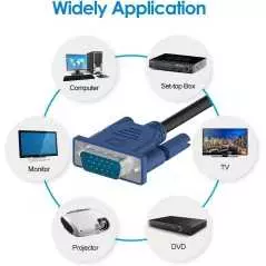Cable VGA mâle vers VGA mâle HD15 15 broches 50 pieds 15m 50 pieds câble d'extension
