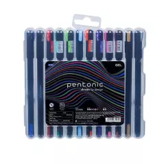 Stylo gel multicolore Pentonic (0,6 mm-1,0 mm, corps noir, lot de 12 pièces)