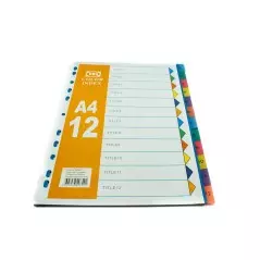 Intercalaires Séparateur Registre A4 avec 12 Onglets Imprimés Numériques de 1 à 12 en Couleur