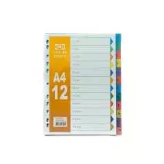 Intercalaires Séparateur Registre A4 avec 12 Onglets Imprimés Numériques de 1 à 12 en Couleur