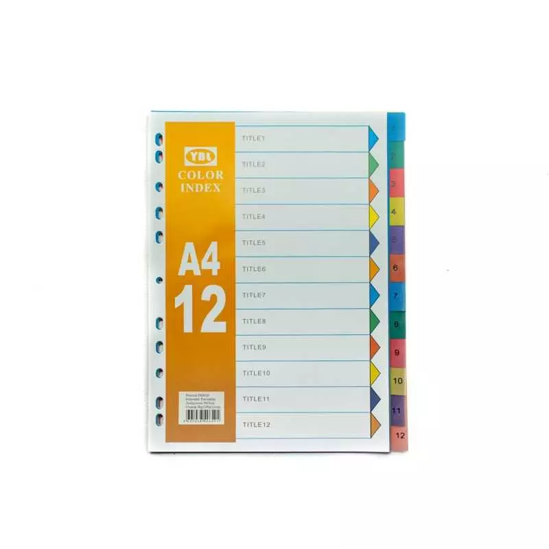 Intercalaires Séparateur Registre A4 avec 12 Onglets Imprimés Numériques de 1 à 12 en Couleur