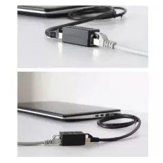 Connecteur de câble RJ45 blindé à double tête droit avec câble réseau à bande large