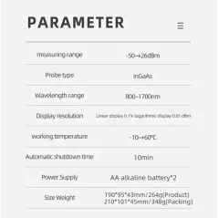 Testeur de câble à fibre optique FTTH Connexions SC/LC/ST/FC Compteur de puissance optique OPM -50 ~ + 26dBm