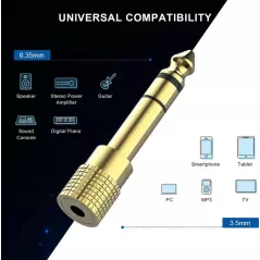 Adaptateur stéréo Jack 6.35MM, 1/4, 3.5MM vers 1/8 MM, femelle