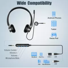 Casque filaire avec Microphone NewBee H361 pour Professionnel Téléphone Ordinateur