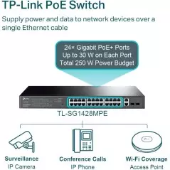 Switch Gigabit TP-Link TL-SG1428PE 28 ports 10/100/1000 Mbps dont 24 ports PoE+ (+ 2 ports SFP 1 Gbit/s)