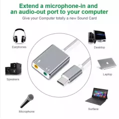 Carte son USB externe Type-C vers casque audio USB stéréo 3D pour Mac OS X Windows
