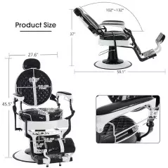 Fauteuil de barbier vintage en métal RS-BC87102WB lourd et luxueux professionnel inclinable pour salon de beauté et spa