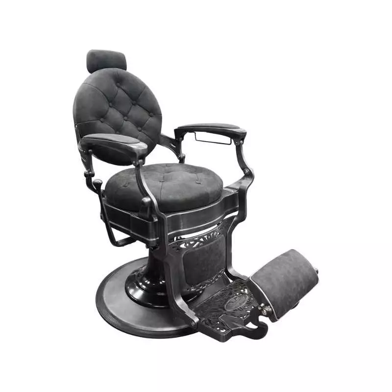 Fauteuil de barbier rétro vintage  RS-BC8799QH de luxe inclinable et rotatif pour salon de coiffure gris