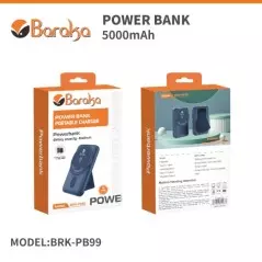 Power Bank Sans Fil Baraka BRK-PB99 5000mAh Bleu Avec 1 Entrée Type-C Et Lightning + 1 Sortie Type-C Et Sans Fil