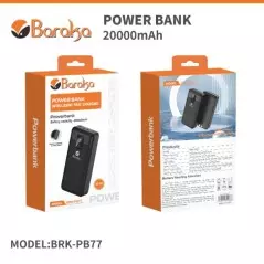 Power Bank BRK-PB77 BRK-PB77 20000mAh Noir Avec 1 Entrée Type-C Et 2 Sorties USB & Type-C + 2 Sorties Cable Type-C & Lightning