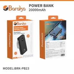 Power Bank Baraka BRK-PB23 Noir 20000mAh Avec 1 Entrée Type-C Et 2 Sorties USB + Torche