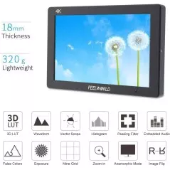 Moniteur caméra 4K entrée/Sortie HDMI IPS 1920x1200 FEELWORLD T7 Plus 7 "3D LUT avec Forme d'onde Pare-Soleil Pliable