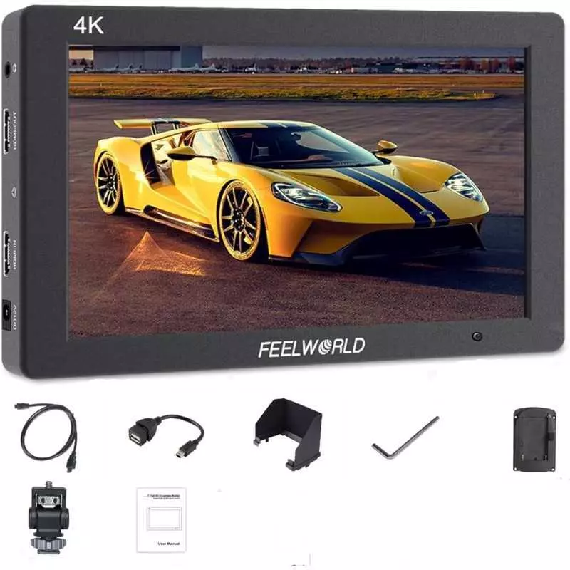 Moniteur caméra 4K entrée/Sortie HDMI IPS 1920x1200 FEELWORLD T7 Plus 7 "3D LUT avec Forme d'onde Pare-Soleil Pliable