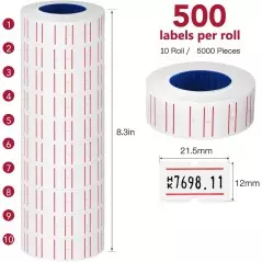 Lot de 10 rouleaux de 5000 étiquettes autocollants pour étiqueteuse Mx-5500