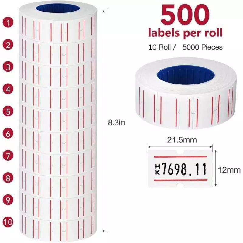 Lot de 10 rouleaux de 5000 étiquettes autocollants pour étiqueteuse Mx-5500
