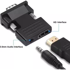 Adaptateur HD mâle vers VGA femelle avec prise en charge du port audio 3.5mm Résolution 1920X1080