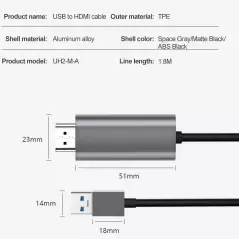 Câble adaptateur HDMI 1080p 60Hz USB3.0 mâle HDTV vers USB 3.0 Justlink 1.8m