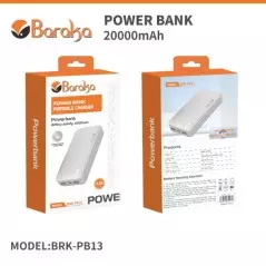 Power Bank Baraka BRK-PB13 20000mAh avec 1 Entrée micro/type-C et 2 Sorties USB blanc