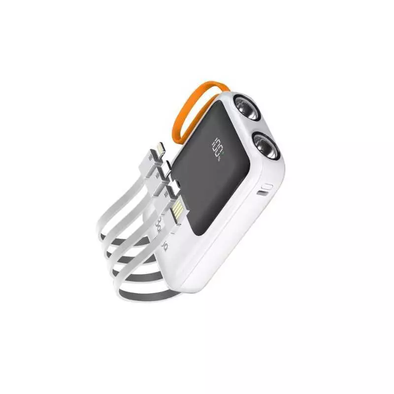Power Bank Baraka BRK-PB30 10000mAh avec 1 entrée type-C et 1 entrée cable USB + cable lightning/micro + torche blanc