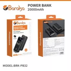 Power Bank Baraka BRK-PB30 10000mAh avec 1 entrée type-C et 1 entrée cable USB + cable lightning/micro + torche blanc