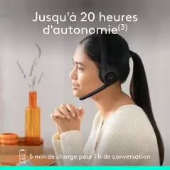 Casque-micro sans fil Logitech Zone 300 Noir Bluetooth 5.3 - microphone anti-bruit - 20 heures d'autonomie