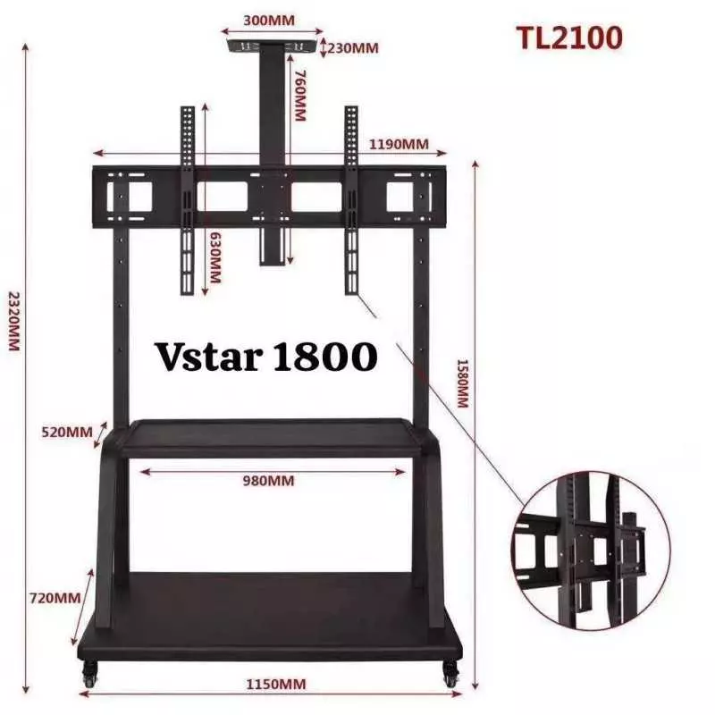 Support téléviseur sur pied mobile ultra-robuste Airflux AF-Y806-2 pour Écrans de 32 à 100 pouces
